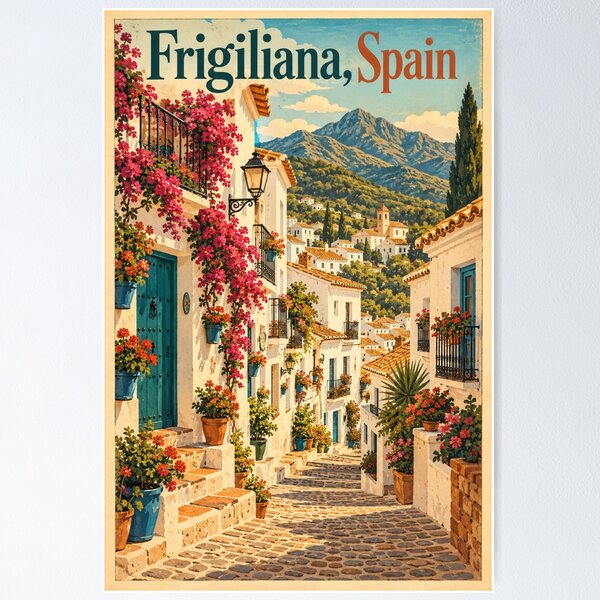 Item preview,  Frigiliana Spain Vintage Andalusian Village Poster designed and sold by TravelScape Studio.