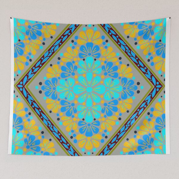Item preview, Botanical Diamond Lattice Floral - Blue & Orange designed and sold by Rukhscreations.