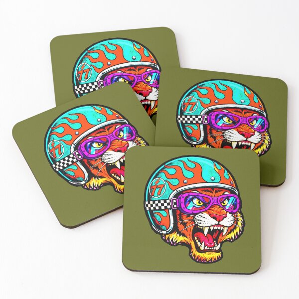 Item preview, Tiger with Motorcycle Helmet, Flames, Purple Goggles, Racing Retro 77 designed and sold by AstronautMerch.