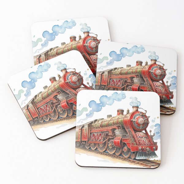 Item preview, Poinsettia Christmas Railway – Vintage Watercolor Holiday Train designed and sold by Pattern Arbor .