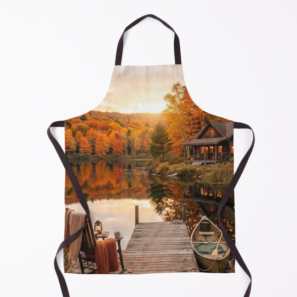 Item preview, Cozy Autumn Cabin by the Lake — Fall Landscape Dock & Canoe Aesthetic Art designed and sold by LYAN-STORE.