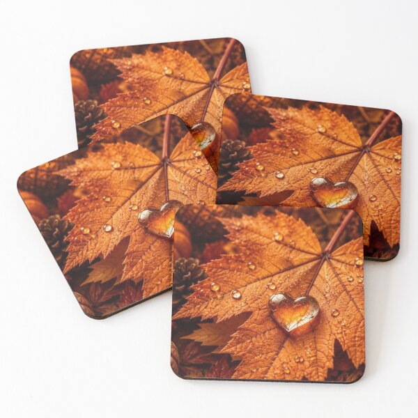Item preview, Cozy Autumn Maple Leaf with Glass Heart — Warm Fall Candlelight Still Life Art designed and sold by LYAN-STORE.