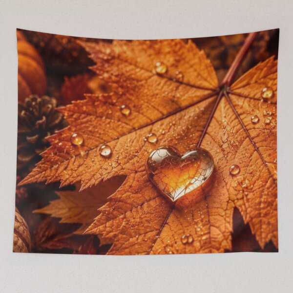 Item preview, Cozy Autumn Maple Leaf with Glass Heart — Warm Fall Candlelight Still Life Art designed and sold by LYAN-STORE.