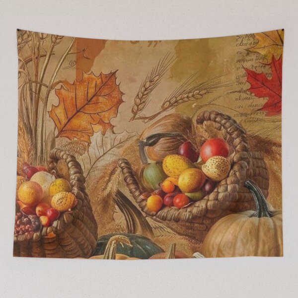Item preview, Vintage Autumn Harvest Thanksgiving Still Life — Pumpkins & Cornucopia Art designed and sold by LYAN-STORE.
