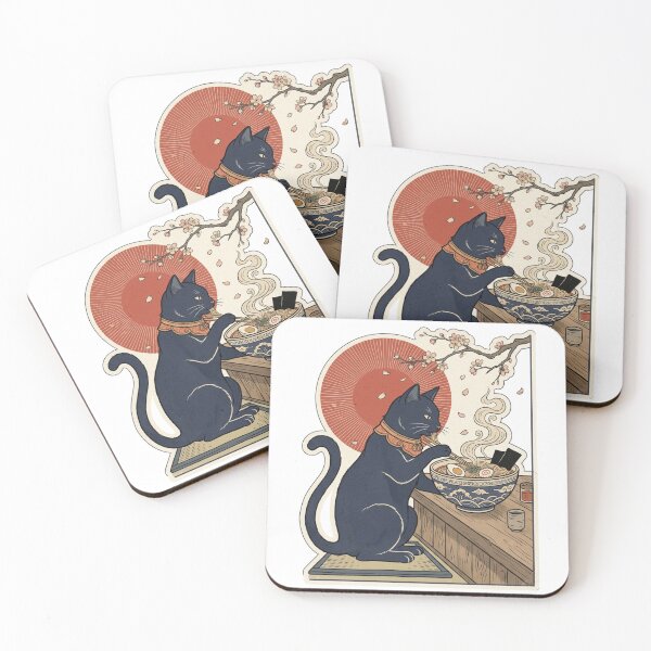 Item preview, Black Cat Eating Ramen - Vintage Japanese Ukiyo-e Art designed and sold by Driesman.