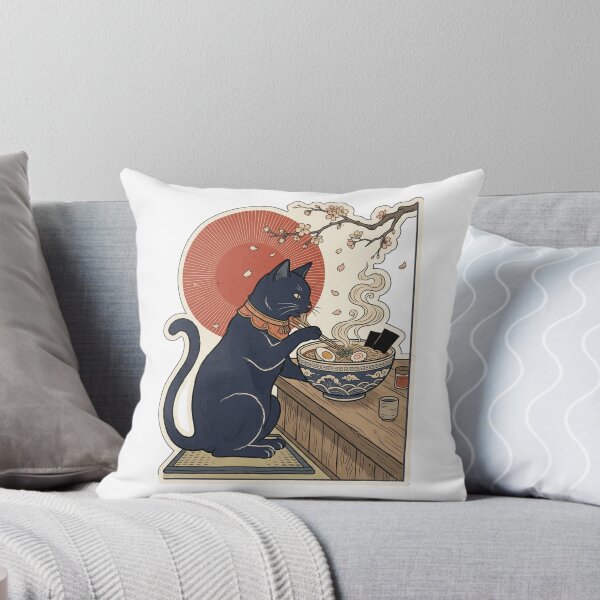 Item preview, Black Cat Eating Ramen - Vintage Japanese Ukiyo-e Art designed and sold by Driesman.
