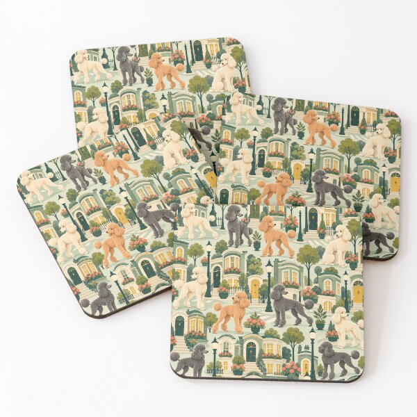 Item preview, Poodle City Stroll – Retro Poodle Pattern with Elegant Townhouses designed and sold by Paper-Pickle.