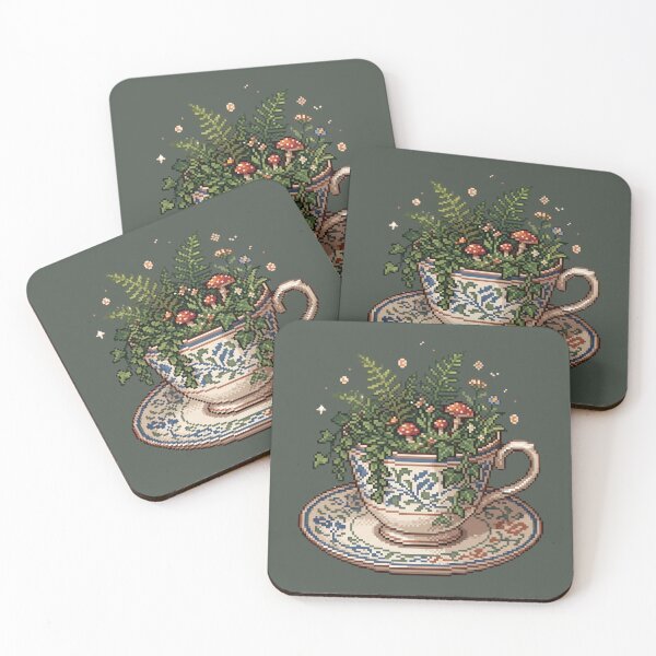 Item preview, Botanical Teacup - Pixel Art designed and sold by Potato Quality Prints.