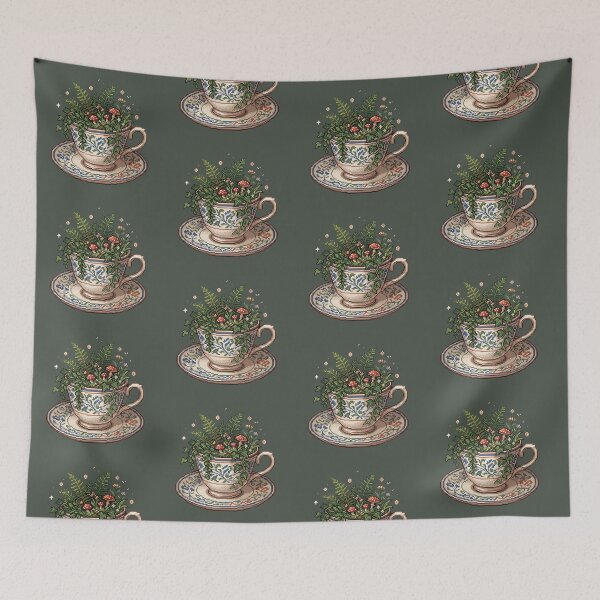Item preview, Botanical Teacup - Pixel Art designed and sold by Potato Quality Prints.