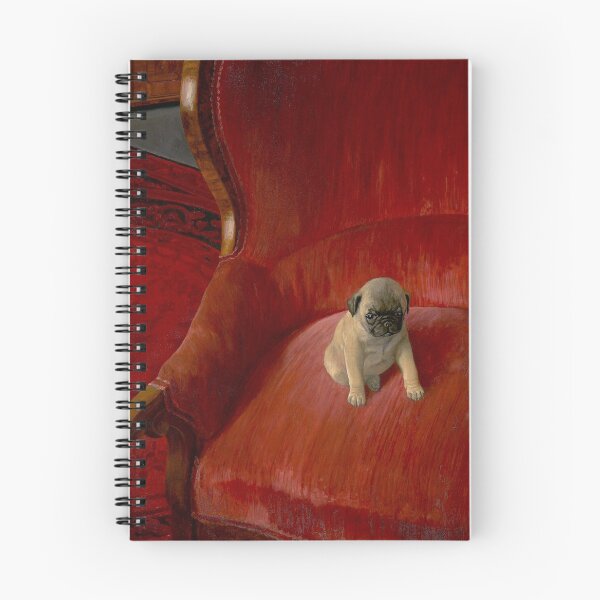 Item preview, Siegfried the pug puppy sitting on Victorian red chair portrait painting by Thomas Theodor Heine designed and sold by Jéanpaul  Ferro.