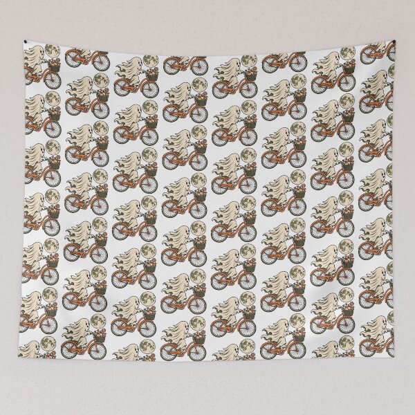 Item preview, Cute Ghost Riding a Bicycle with Halloween Candy | Vintage Spooky Autumn Art designed and sold by Greemo03.