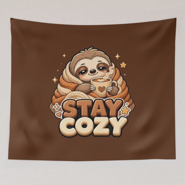 Item preview, Cute Cozy Sloth Drinking Coffee – Stay Cozy Kawaii Sloth Art designed and sold by Kruti Collection.
