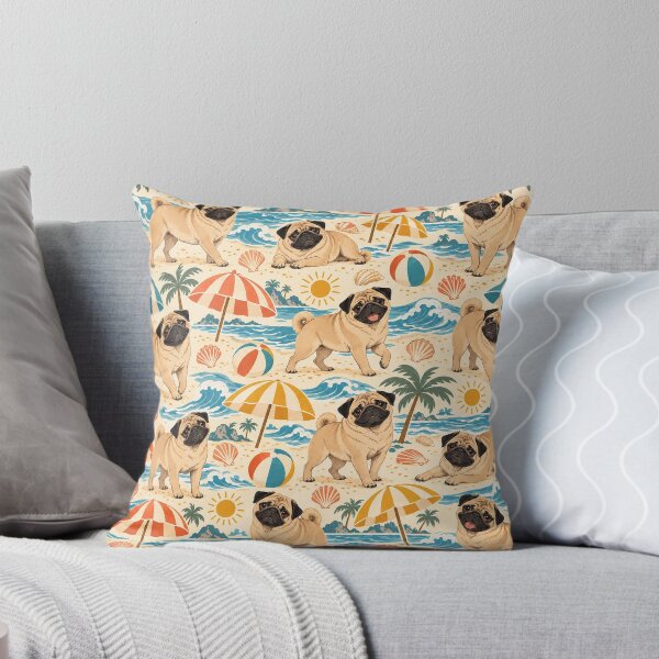 Item preview, Pug Beach Club – Retro Pug Pattern with Waves and Beach Umbrellas designed and sold by Paper-Pickle.