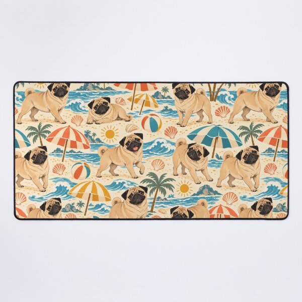Item preview, Pug Beach Club – Retro Pug Pattern with Waves and Beach Umbrellas designed and sold by Paper-Pickle.
