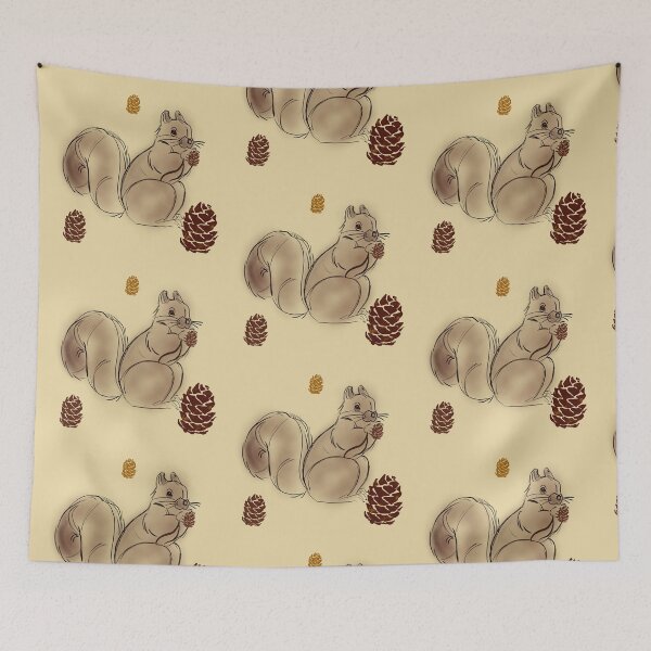 Item preview, Squirrels & Pine Cones – Vintage Forest Pattern A6 designed and sold by StefanStudioArt.