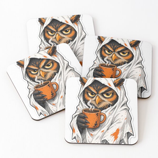 Item preview, Grumpy Ghost Owl with Coffee designed and sold by MFMart.