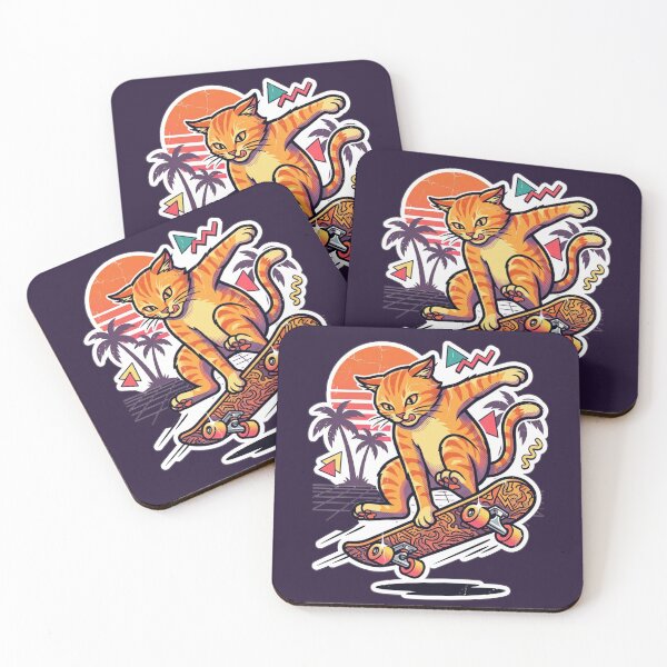Item preview, Skater Cat Retro 80s Synthwave - Orange Tabby Skateboarding Art designed and sold by Driesman.