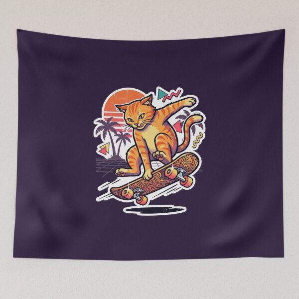 Item preview, Skater Cat Retro 80s Synthwave - Orange Tabby Skateboarding Art designed and sold by Driesman.