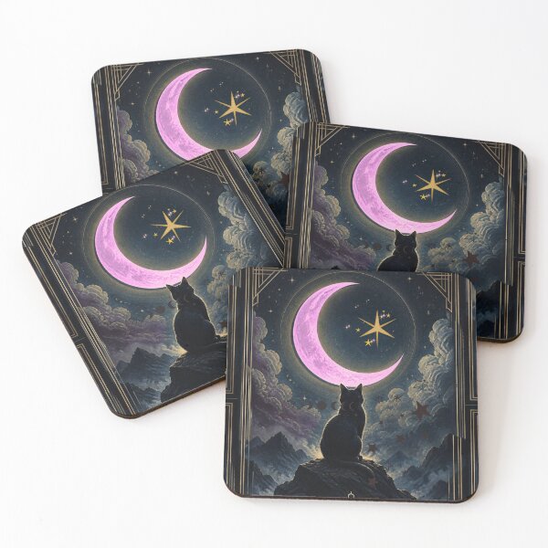 Item preview, Pink Crescent Moon and Black Cat designed and sold by Midnight Muse.