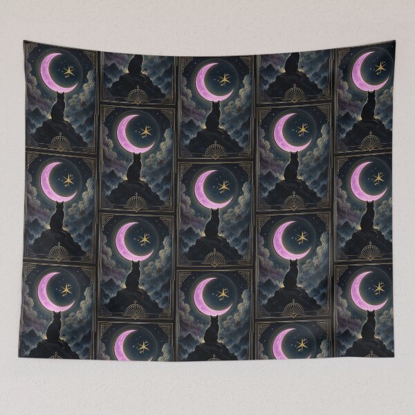 Item preview, Pink Crescent Moon and Black Cat designed and sold by Midnight Muse.