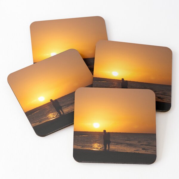 Item preview, Romantic Sunset – Couple Silhouette on a Golden Beach designed and sold by celinebisson.