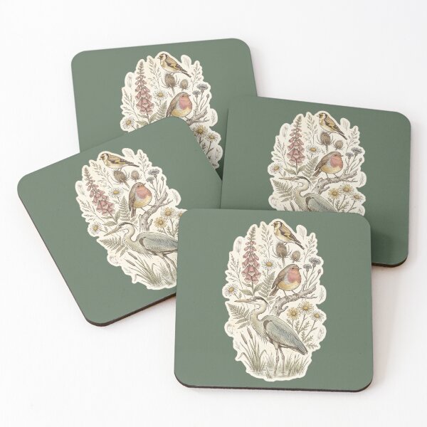 Item preview, Wild Birds & Vintage Wildflowers - Botanical Heron & Songbirds Art designed and sold by Driesman.