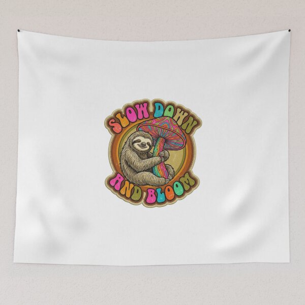 Item preview, Slow Down And Bloom Retro Sloth Mushroom Design designed and sold by Sanan Israyilli.