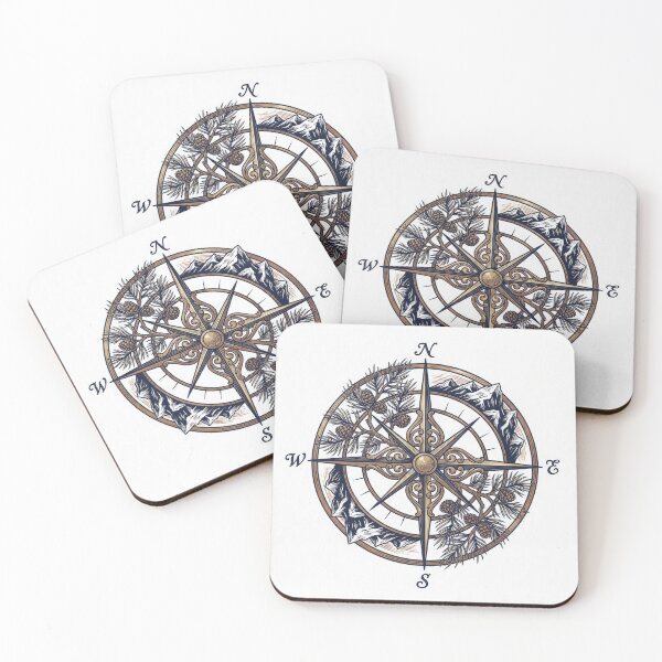 Item preview, Vintage Compass With Mountains and Pine Trees designed and sold by Rahat3344.