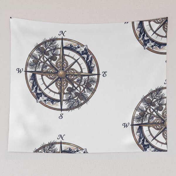 Item preview, Vintage Compass With Mountains and Pine Trees designed and sold by Rahat3344.