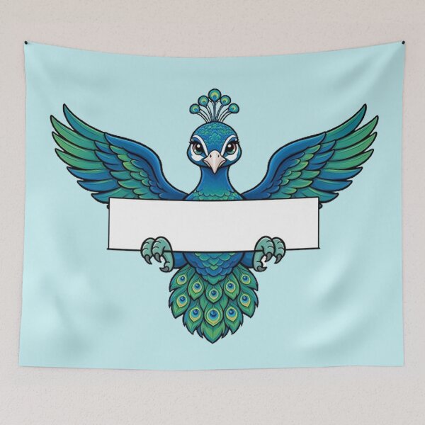 Item preview, Elegant Peacock with Banner Cute Blue Bird Art designed and sold by PetalsPaws.