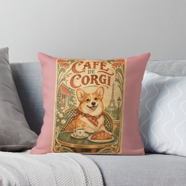 Item preview, Vintage French Cafe de Corgi Retro Art Nouveau Poster designed and sold by CorgiCoffeeHub.
