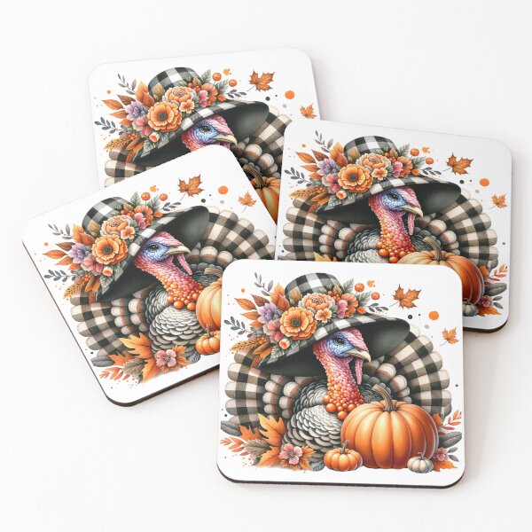 Item preview, Autumn Turkey in a Gingham Hat – Whimsical Thanksgiving Charm designed and sold by Step & Stow.