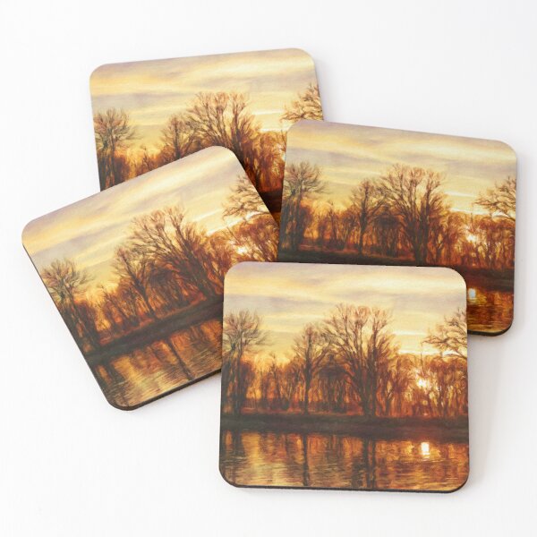 Item preview, Golden Sunset Reflections – Impressionist Autumn Landscape designed and sold by celinebisson.