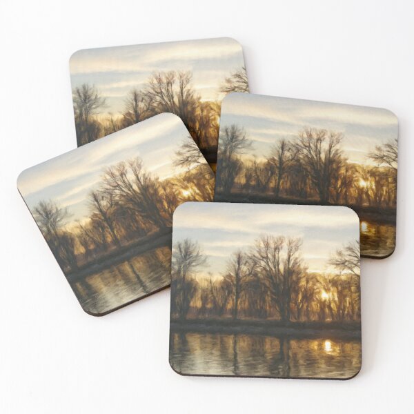 Item preview, Soft Golden Sunset Reflections – Impressionist Landscape designed and sold by celinebisson.