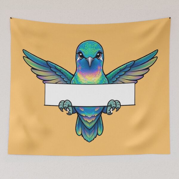 Item preview, Iridescent Hummingbird with Banner Cute Magical Bird Art designed and sold by PetalsPaws.