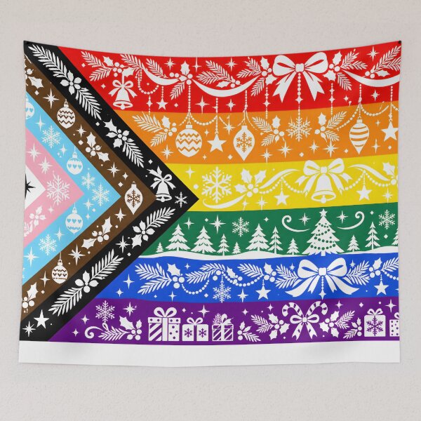 Item preview, Progress Rainbow Pride Flag with Christmas Holiday Doodles designed and sold by Travelslightly.