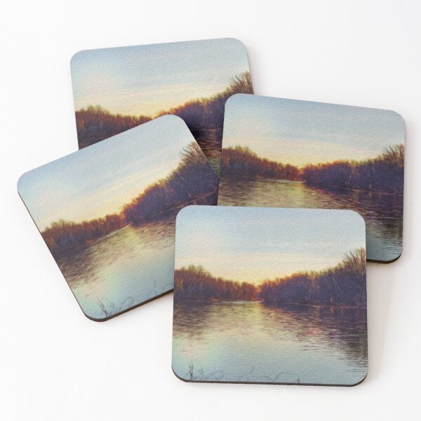 Item preview, Tranquil River at Dusk – Impressionist Landscape Painting designed and sold by celinebisson.