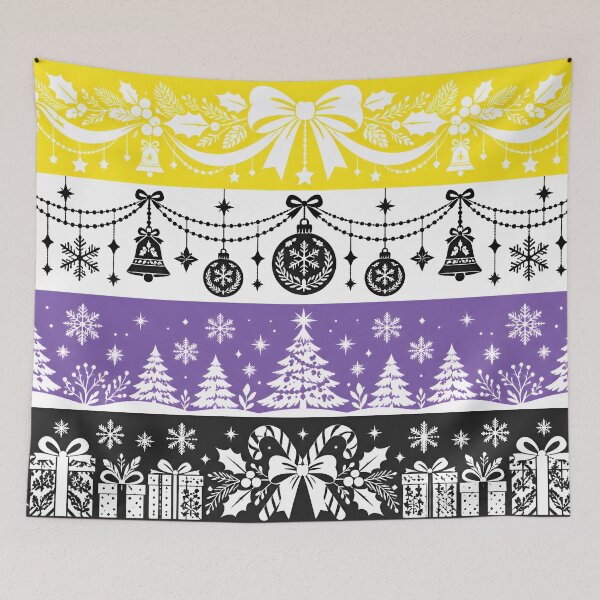 Item preview, Nonbinary Pride Flag with Christmas Holiday Doodles designed and sold by Travelslightly.