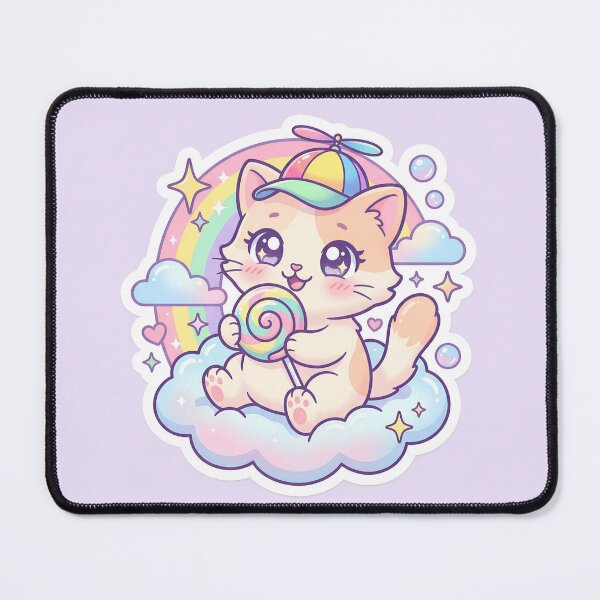 Item preview, Kawaii Cat in Propeller Hat - Pastel Rainbow & Lollipop Art designed and sold by Driesman.