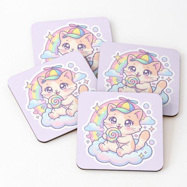 Item preview, Kawaii Cat in Propeller Hat - Pastel Rainbow & Lollipop Art designed and sold by Driesman.