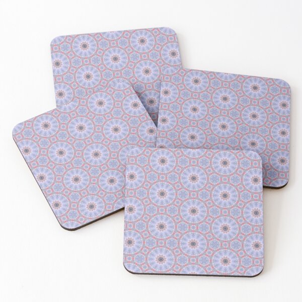 Item preview, Soft Lilac Coral Pink Pastel Blue Hexagonal Starburst Mosaic Mandala - Duvet Cover designed and sold by ArithraStudio.