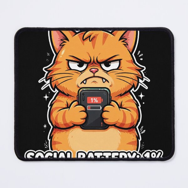 Item preview, Social Battery 1% Grumpy Cat Introvert Funny designed and sold by Malcolm Hall.