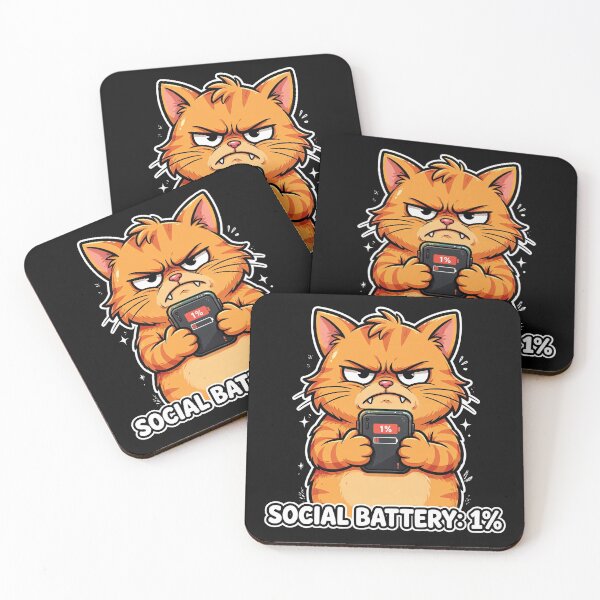 Item preview, Social Battery 1% Grumpy Cat Introvert Funny designed and sold by Malcolm Hall.