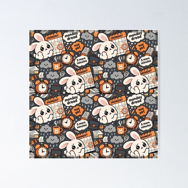 Item preview, Monday Dread Bunny Pattern — Funny Office Kawaii Seamless designed and sold by Visual Dept..