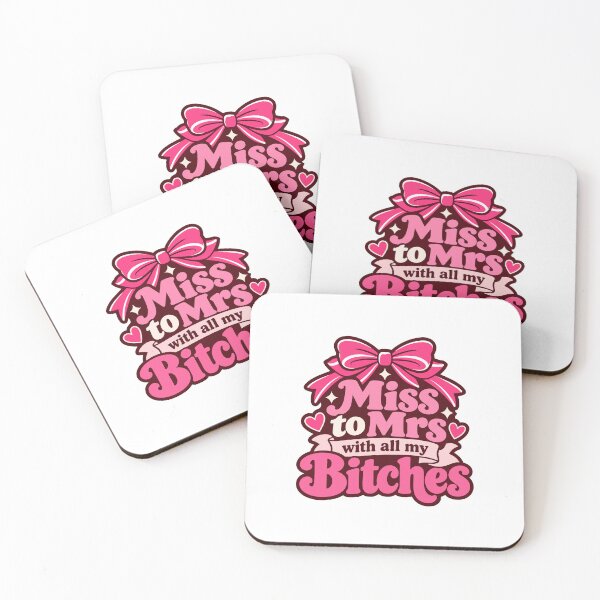 Item preview, Miss To Mrs Bitches Bridal Party Pink Bow  designed and sold by FemmePod.