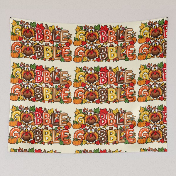 Item preview, Gobble Gobble cute Thanksgiving Turkey & Autumn Leaves designed and sold by CrazyCraftStudio.