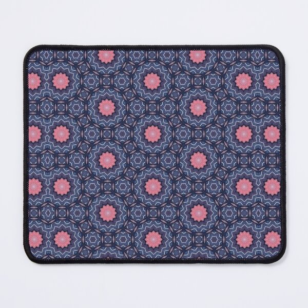 Item preview, Deep Indigo Coral Pink White Zigzag Stitching Hexagonal Starburst Mosaic Mandala - Duvet Cover designed and sold by ArithraStudio.