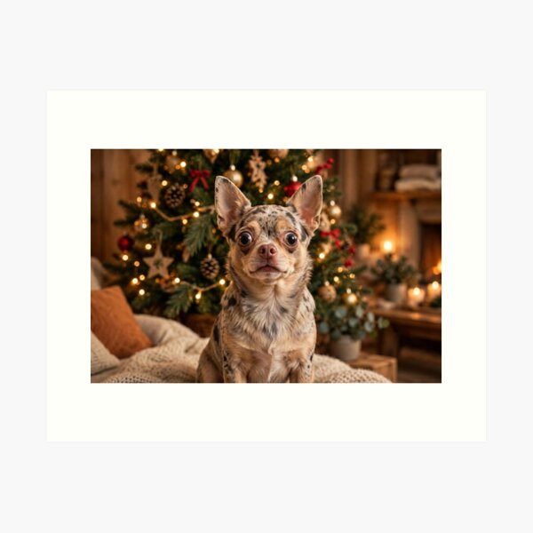 Item preview, Funny Merle Chihuahua — Big-Eyed Dog by the Christmas Tree designed and sold by Stevercortinas.