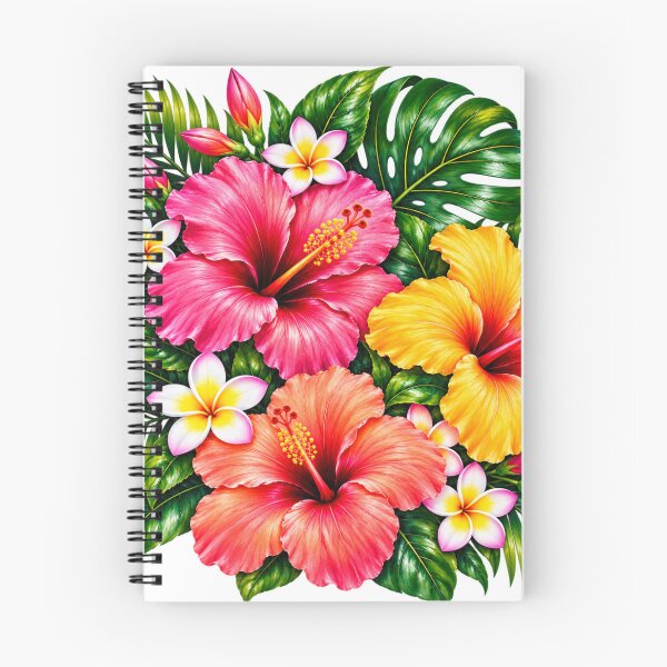 Item preview, Tropical Hibiscus Blooms – Colorful Pink Yellow Coral Flowers, Botanical Floral Art designed and sold by OddCritterCo.