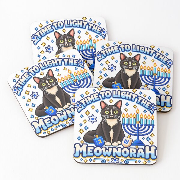 Item preview, Time to Light the Meownorah – Pixel Art Jewish Cat Chanukah Design designed and sold by That-Jewy-Shop.